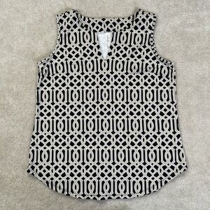 Lulu B Sleeveless V-Neck Top Womens S UPF 50+ Top Black Tan Geometric Print